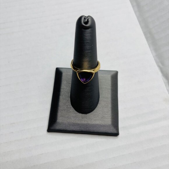 ⛔️SOLD⛔️Signed 14K FP Trillion-Cut Amethyst Triangle Ring Size 7 - Picture 3 of 10